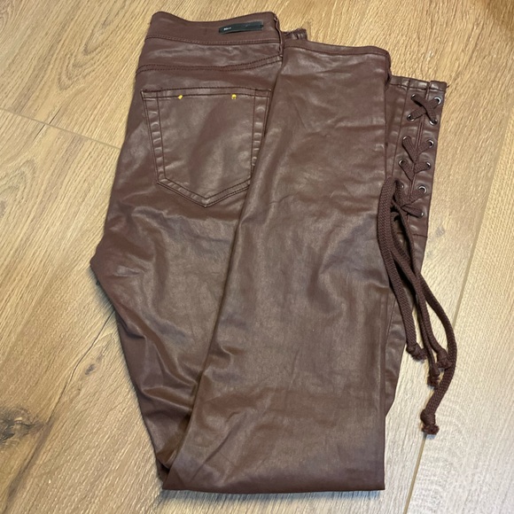 Pilcro and the Letterpress Anthropologie Red Brown Coated Ankle Tie Pants 26” - Picture 2 of 11